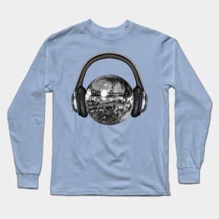 Silver Disco Ball with Headphones Long Sleeve T-Shirt